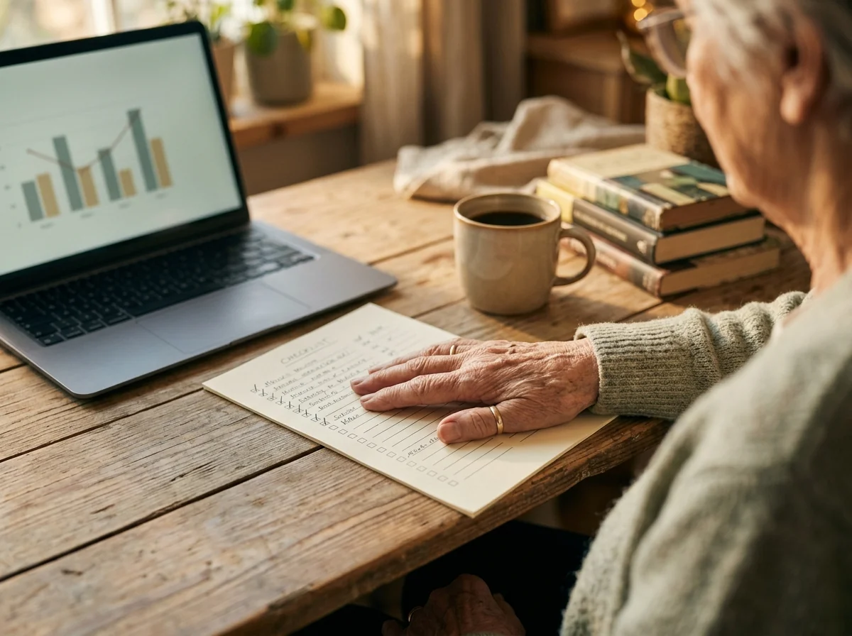 Reviewing a moving cost checklist and budget on a laptop